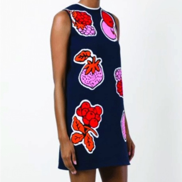🍓Victoria Beckham, fruit pattern shift dress, s/s 17 in navy - Picture 4 of 14